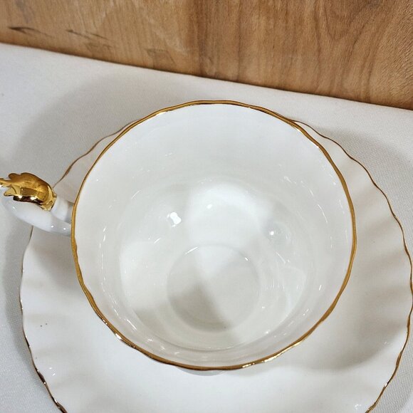 Royal Albert Val D'or Tea Cup Saucer white gold trim set fine china England - Picture 7 of 12